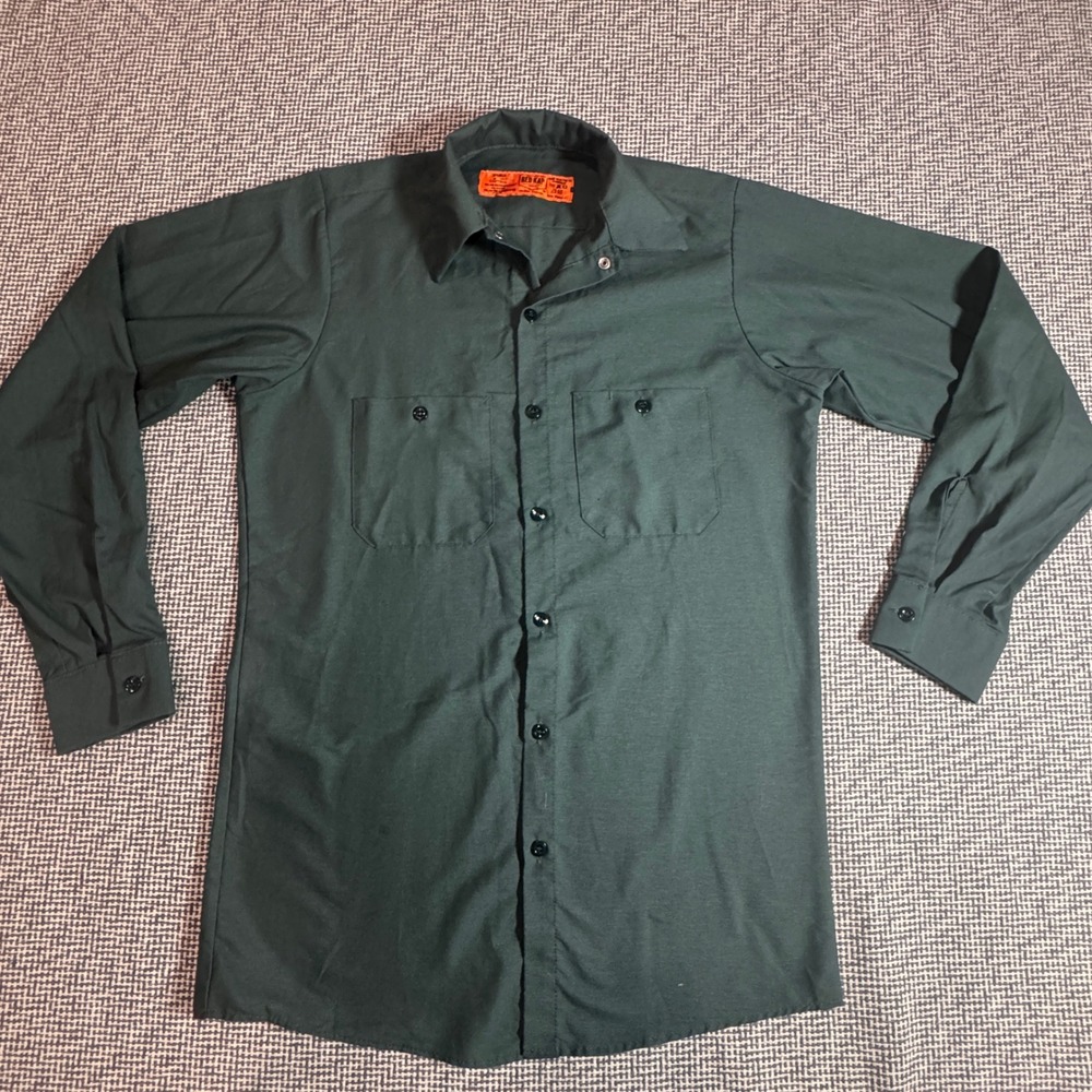 Red Kap Mens Spruce Green Long Sleeve Industrial Work Shirt Vintage Size Small